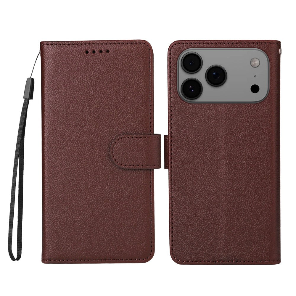 For iPhone 17 Pro Max Case RFID Blocking 3 Card Slots PU Leather Phone Cover with Wrist Strap - Brown