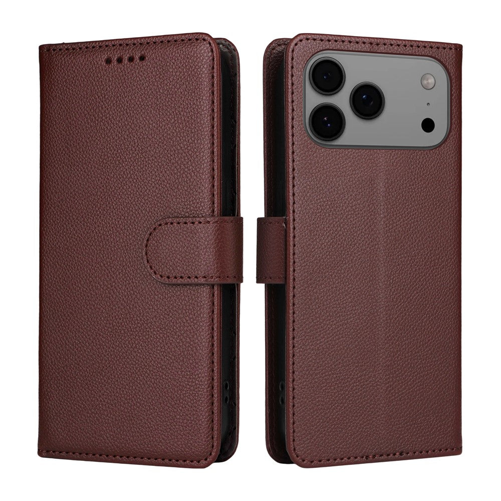 For iPhone 17 Pro Max Case RFID Blocking 3 Card Slots PU Leather Phone Cover with Wrist Strap - Brown