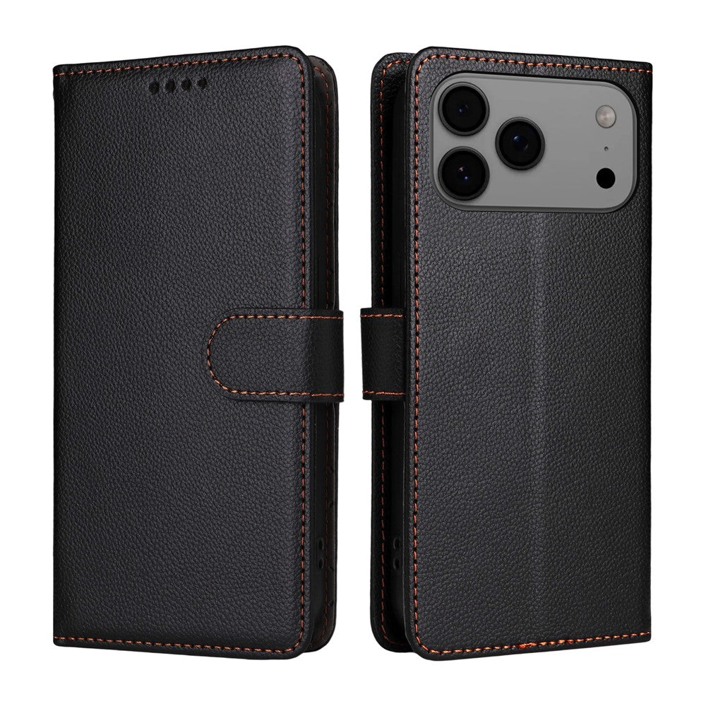 For iPhone 17 Pro Max Case RFID Blocking 3 Card Slots PU Leather Phone Cover with Wrist Strap - Black