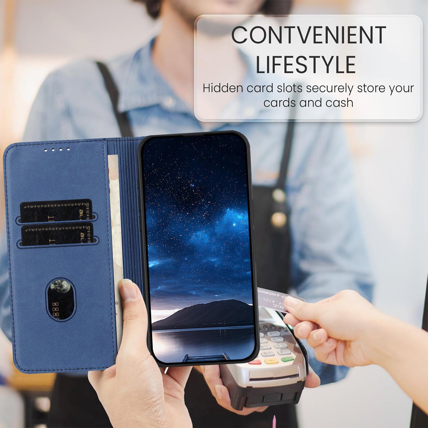 For Oppo Reno14 5G (China) / Oppo Reno14 5G (Global) Wallet Case Magnetic Closure Leather Flip Phone Cover with Stand - Royal Blue