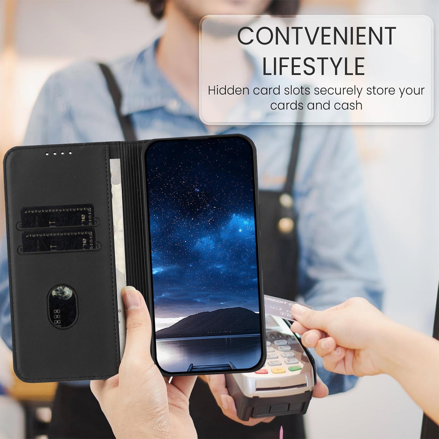 For Oppo Reno14 5G (China) / Oppo Reno14 5G (Global) Wallet Case Magnetic Closure Leather Flip Phone Cover with Stand - Black