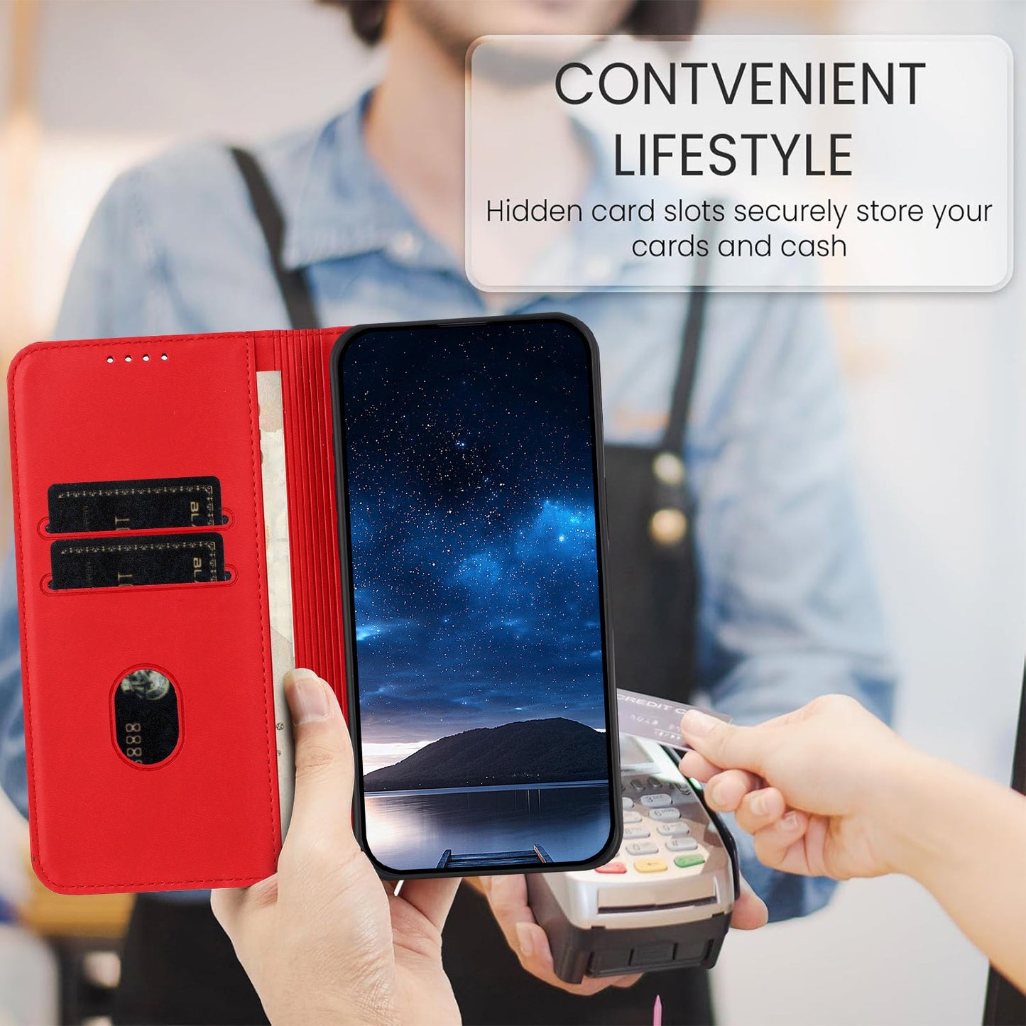 For Oppo Reno14 5G (China) / Oppo Reno14 5G (Global) Wallet Case Magnetic Closure Leather Flip Phone Cover with Stand - Red