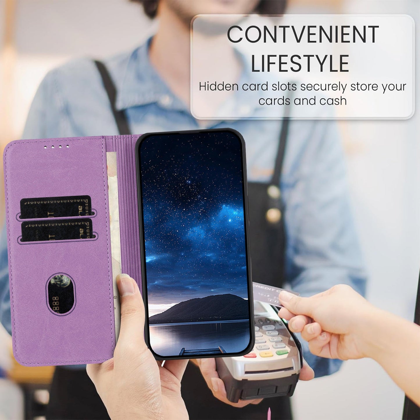 For Oppo Reno14 5G (China) / Oppo Reno14 5G (Global) Wallet Case Magnetic Closure Leather Flip Phone Cover with Stand - Purple