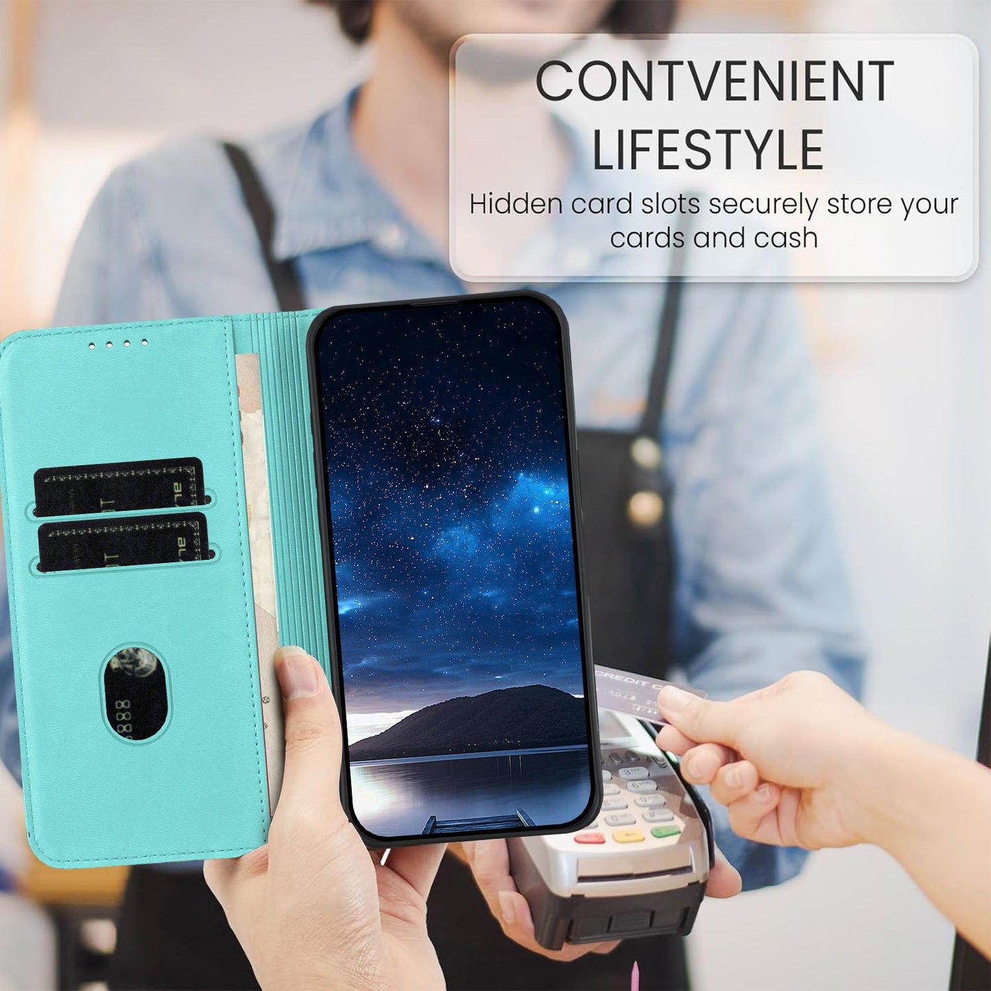 For Oppo Reno14 5G (China) / Oppo Reno14 5G (Global) Wallet Case Magnetic Closure Leather Flip Phone Cover with Stand - Light Blue