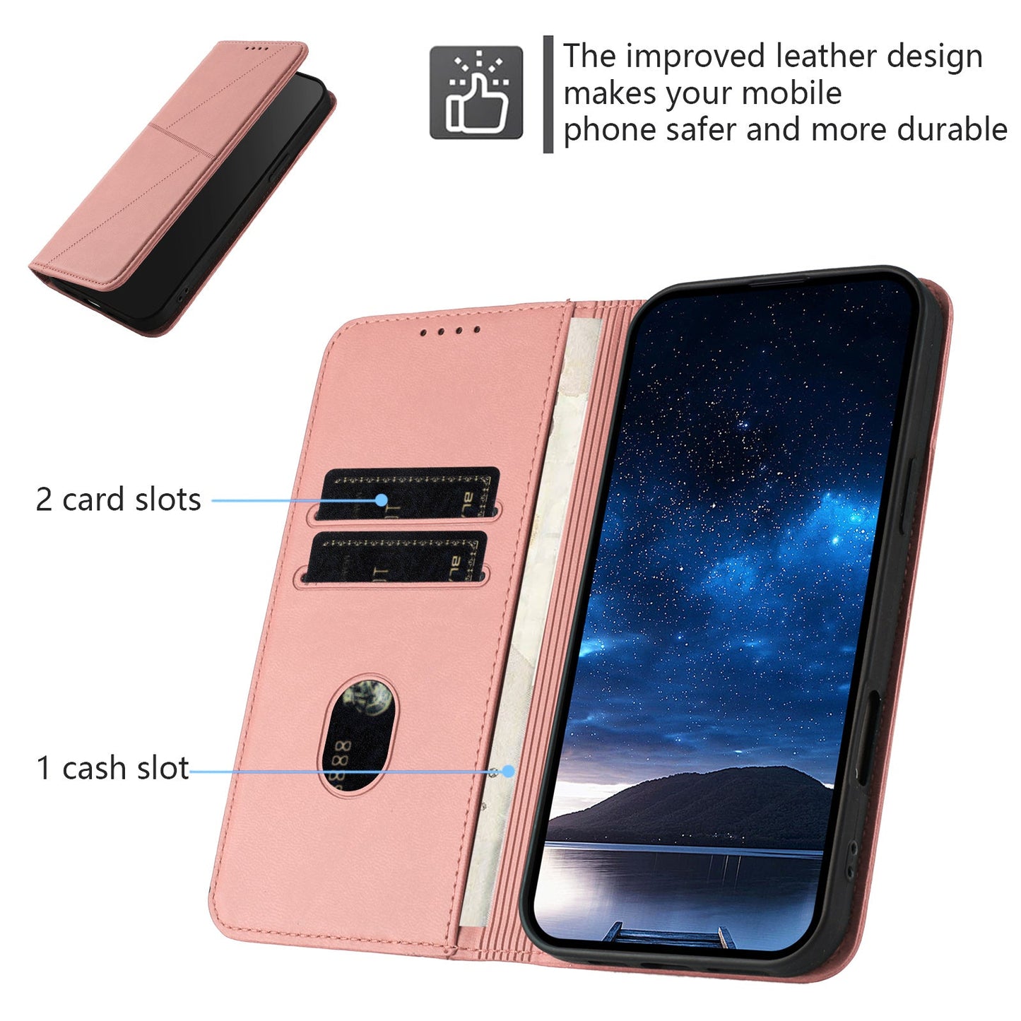 For Oppo Reno14 5G (China) / Oppo Reno14 5G (Global) Wallet Case Magnetic Closure Leather Flip Phone Cover with Stand - Pink