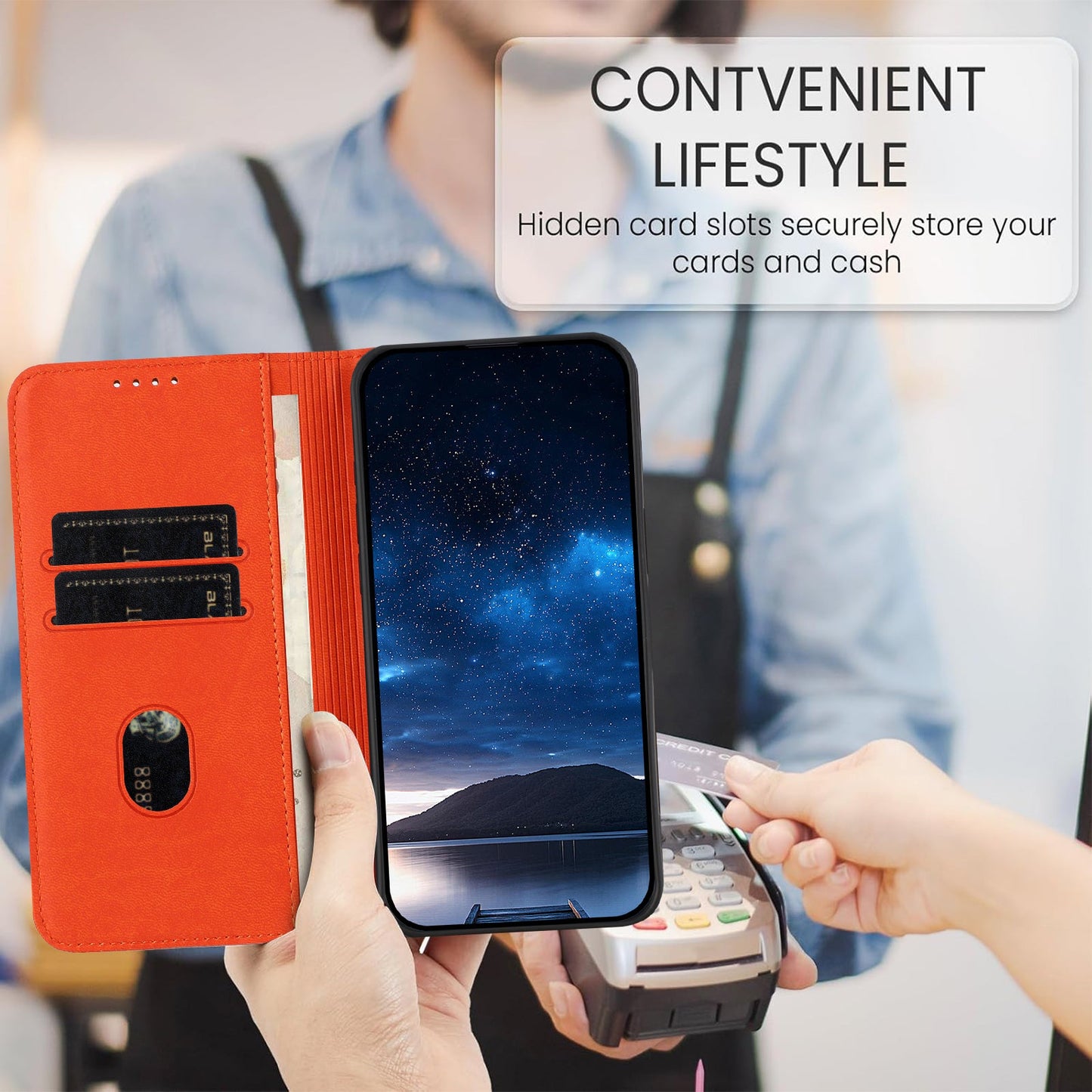For Oppo Reno14 5G (China) / Oppo Reno14 5G (Global) Wallet Case Magnetic Closure Leather Flip Phone Cover with Stand - Orange
