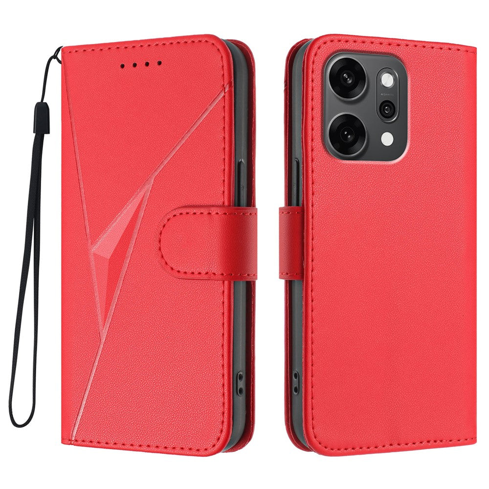 For Oppo Reno14 Pro 5G (China) / Oppo Reno14 Pro 5G (Global) Case Triangle Imprint Leather Phone Cover with Lanyard - Red