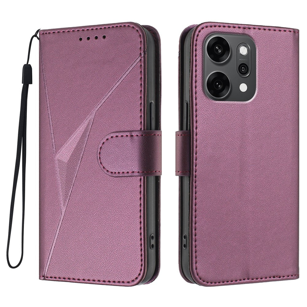 For Oppo Reno14 Pro 5G (China) / Oppo Reno14 Pro 5G (Global) Case Triangle Imprint Leather Phone Cover with Lanyard - Dark Purple
