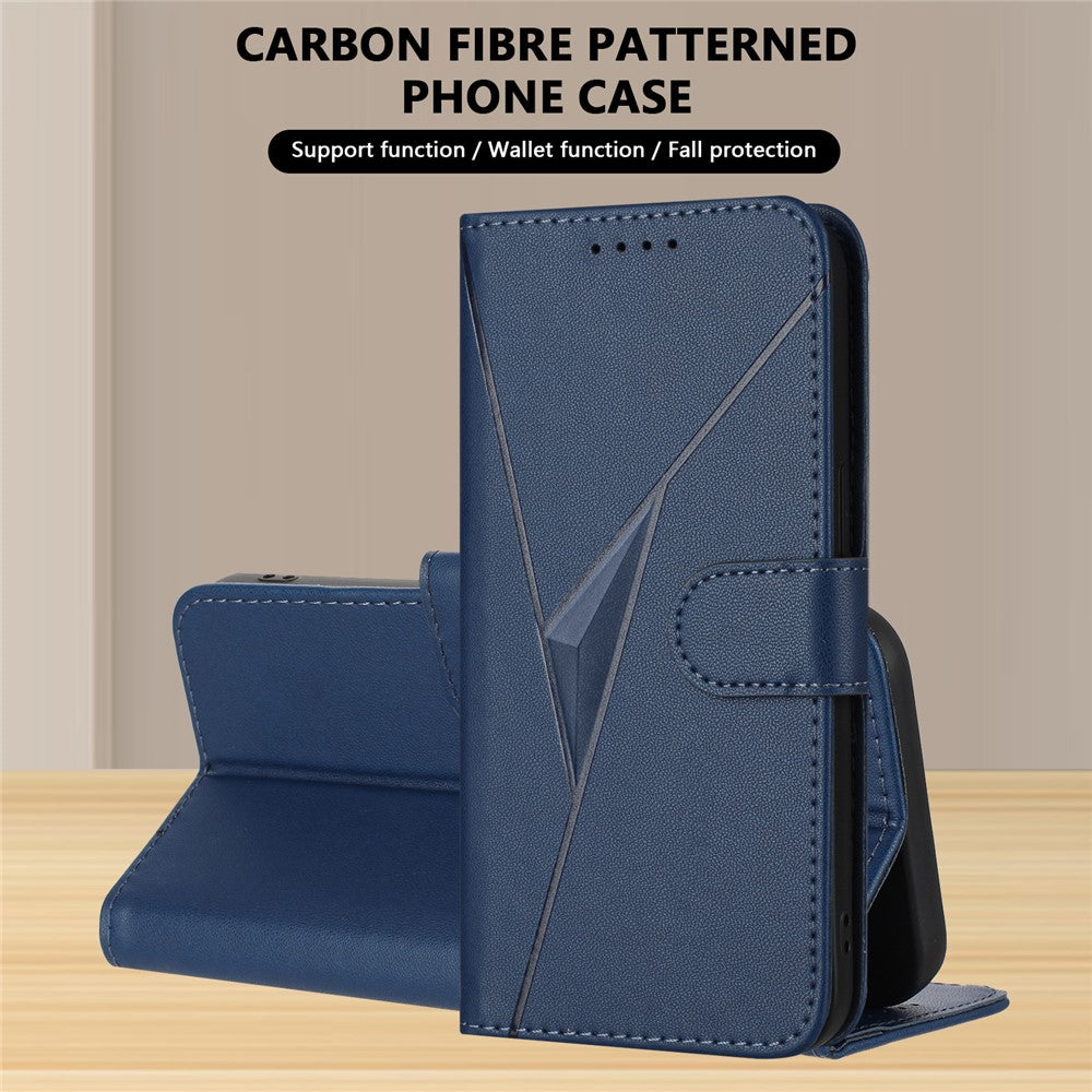 For Oppo Reno14 Pro 5G (China) / Oppo Reno14 Pro 5G (Global) Case Triangle Imprint Leather Phone Cover with Lanyard - Royal Blue