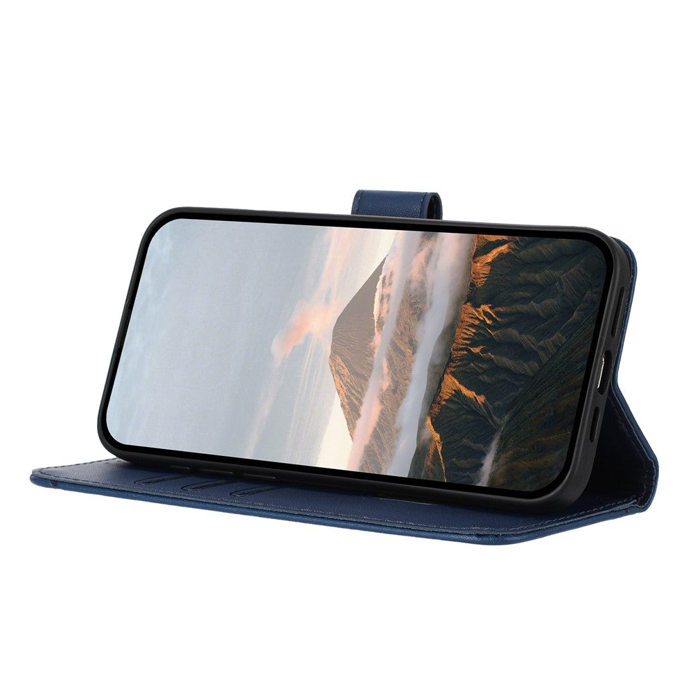 For Oppo Reno14 Pro 5G (China) / Oppo Reno14 Pro 5G (Global) Case Triangle Imprint Leather Phone Cover with Lanyard - Royal Blue