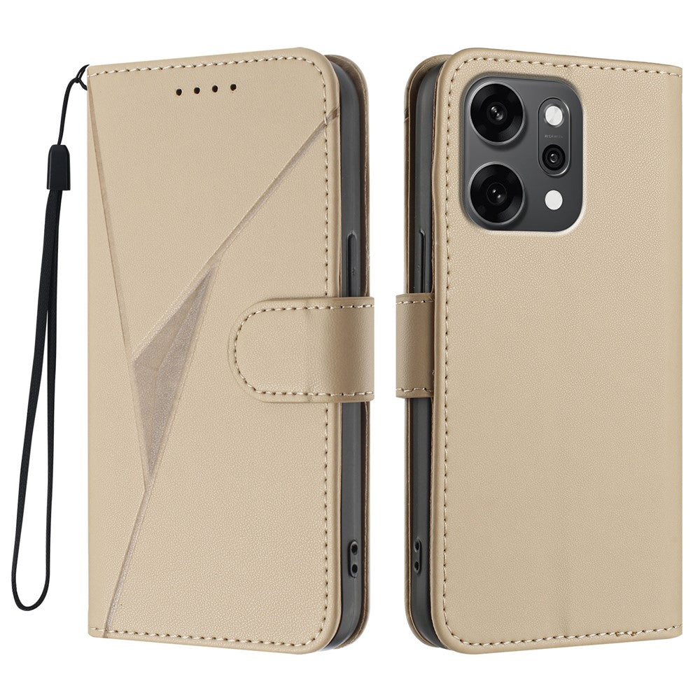 For Oppo Reno14 Pro 5G (China) / Oppo Reno14 Pro 5G (Global) Case Triangle Imprint Leather Phone Cover with Lanyard - Golden