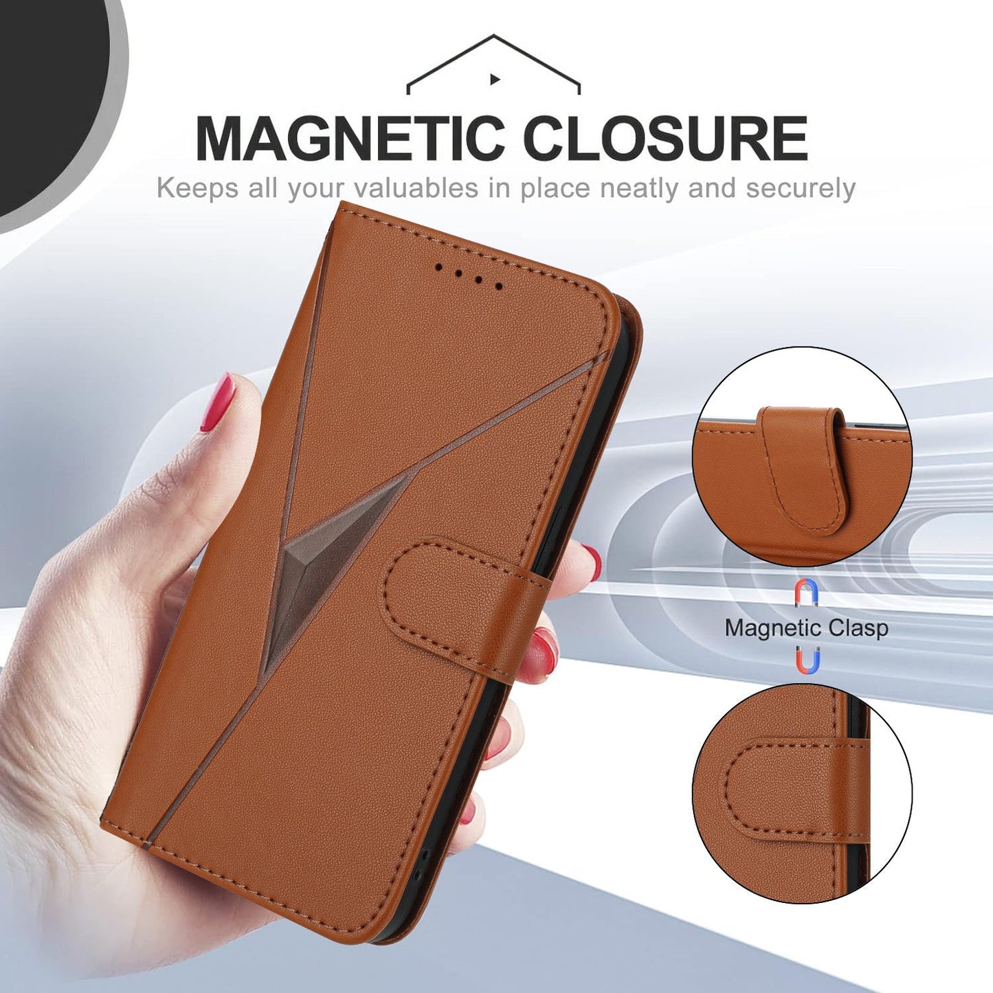 For Oppo Reno14 5G (China) / Oppo Reno14 5G (Global) Case Triangle Imprint Leather Phone Cover with Lanyard - Coffee