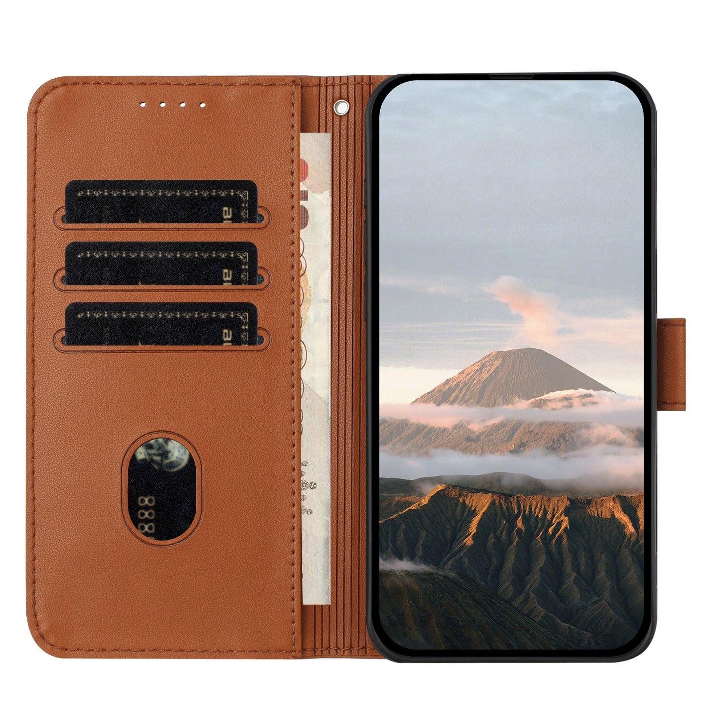 For Oppo Reno14 5G (China) / Oppo Reno14 5G (Global) Case Triangle Imprint Leather Phone Cover with Lanyard - Coffee