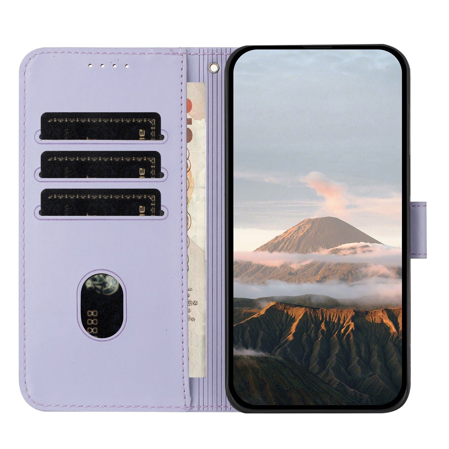 For Oppo Reno14 5G (China) / Oppo Reno14 5G (Global) Case Triangle Imprint Leather Phone Cover with Lanyard - Light Purple