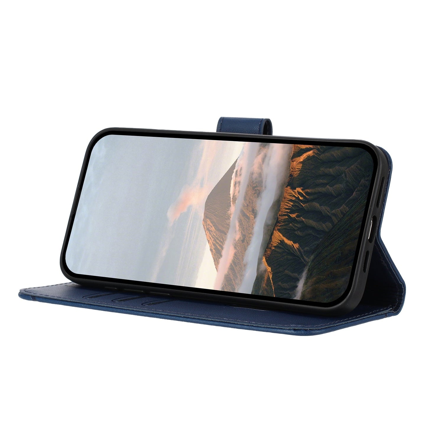 For Oppo Reno14 5G (China) / Oppo Reno14 5G (Global) Case Triangle Imprint Leather Phone Cover with Lanyard - Royal Blue