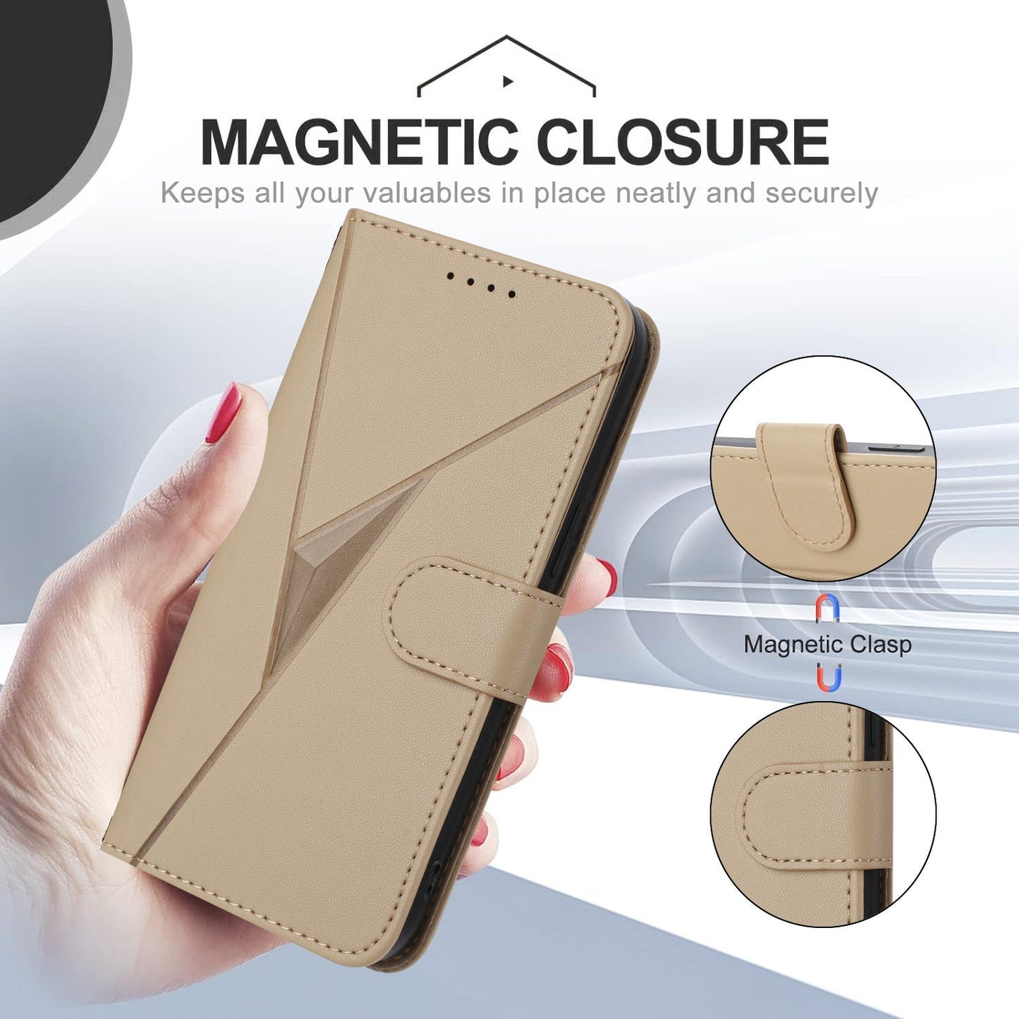 For Oppo Reno14 5G (China) / Oppo Reno14 5G (Global) Case Triangle Imprint Leather Phone Cover with Lanyard - Golden