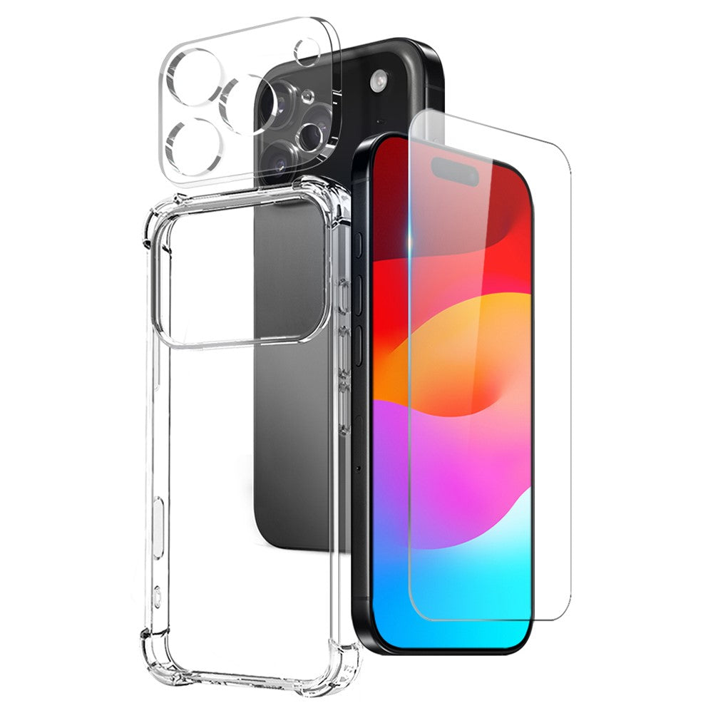 NORTHJO For iPhone 17 Pro Max Case Shockproof TPU Clear Phone Cover with Tempered Glass and Camera Lens Film