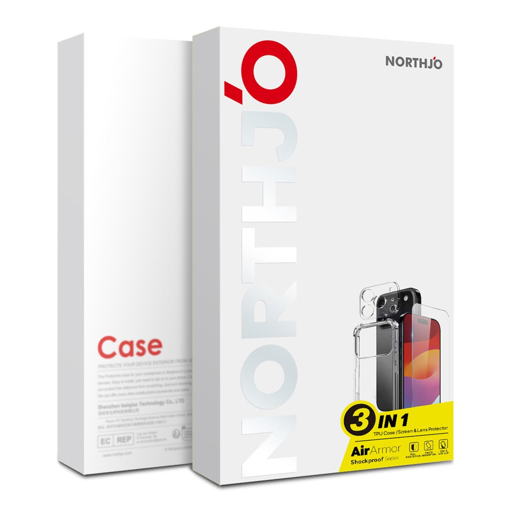 NORTHJO For iPhone 17 Pro Max Case Shockproof TPU Clear Phone Cover with Tempered Glass and Camera Lens Film