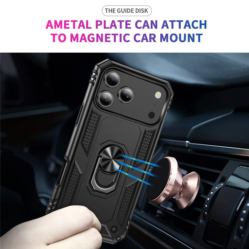 For iPhone 17 Pro Max Case PC + TPU Phone Cover with Kickstand - Black