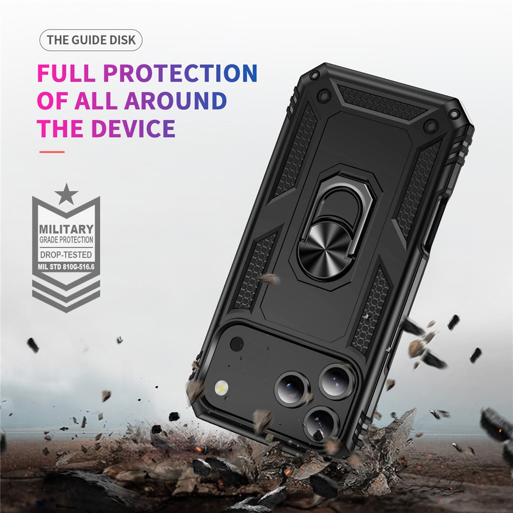 For iPhone 17 Pro Max Case PC + TPU Phone Cover with Kickstand - Black