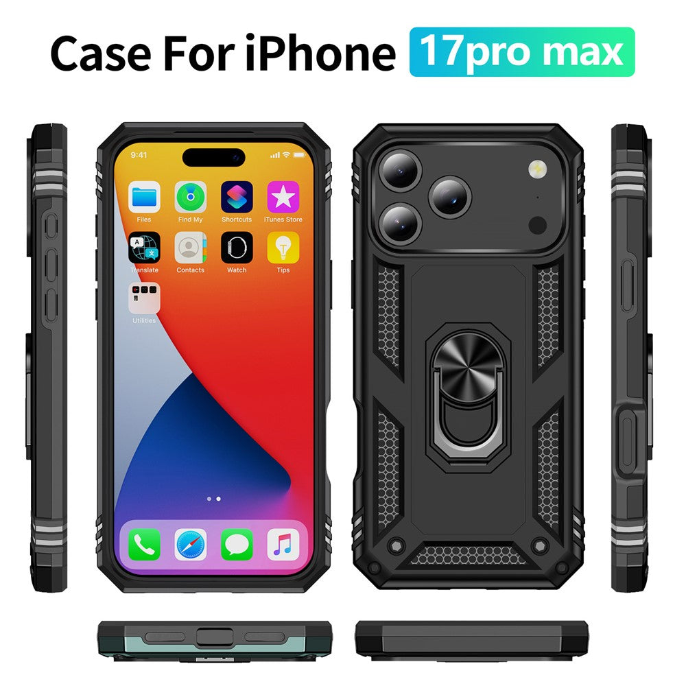 For iPhone 17 Pro Max Case PC + TPU Phone Cover with Kickstand - Black
