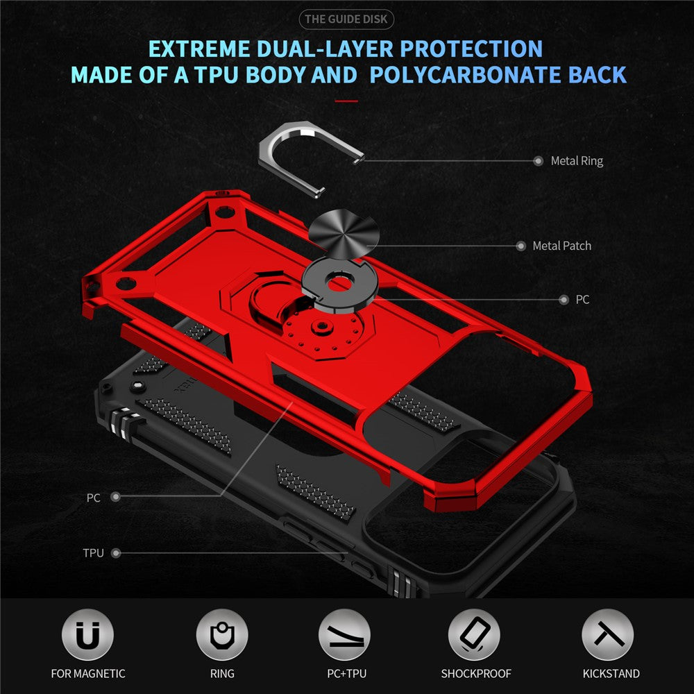 For iPhone 17 Pro Max Case PC + TPU Phone Cover with Kickstand - Red