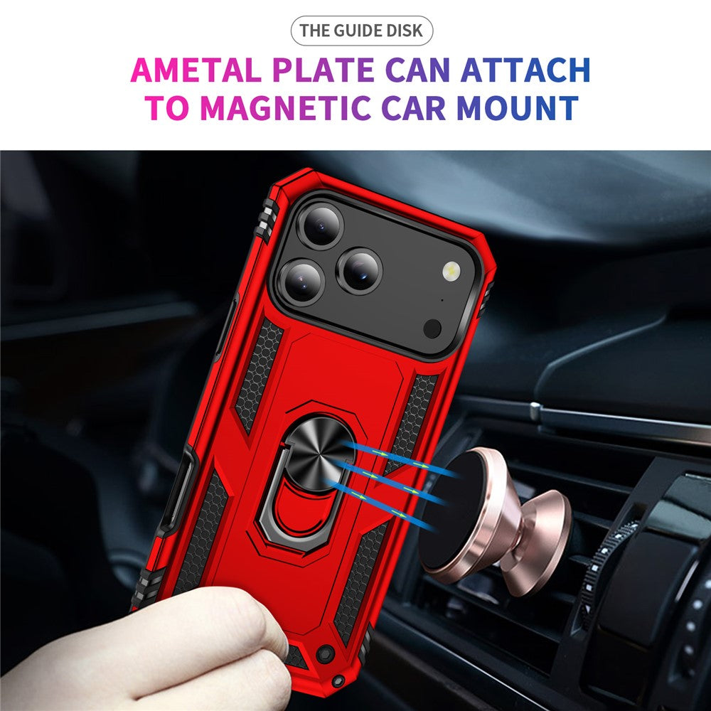 For iPhone 17 Pro Max Case PC + TPU Phone Cover with Kickstand - Red
