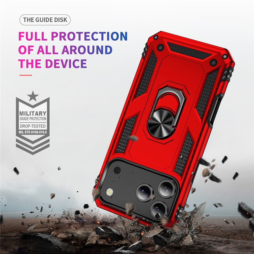 For iPhone 17 Pro Max Case PC + TPU Phone Cover with Kickstand - Red