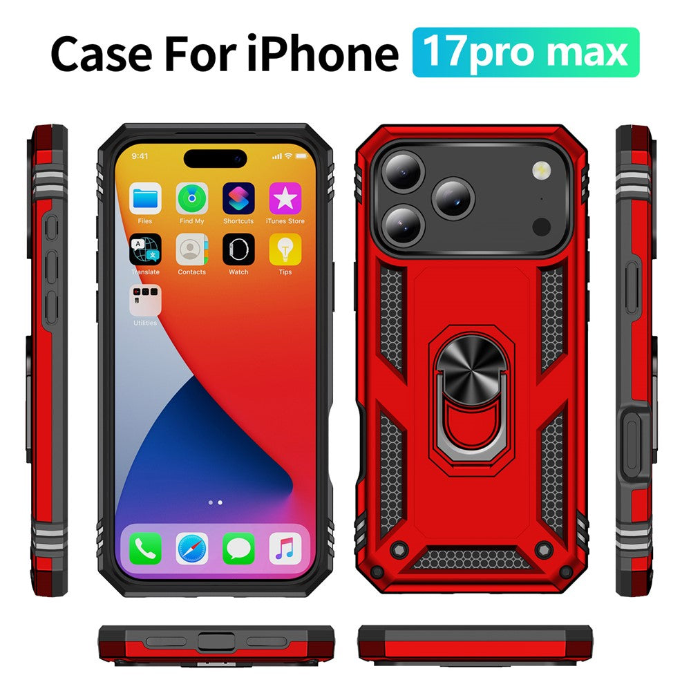 For iPhone 17 Pro Max Case PC + TPU Phone Cover with Kickstand - Red