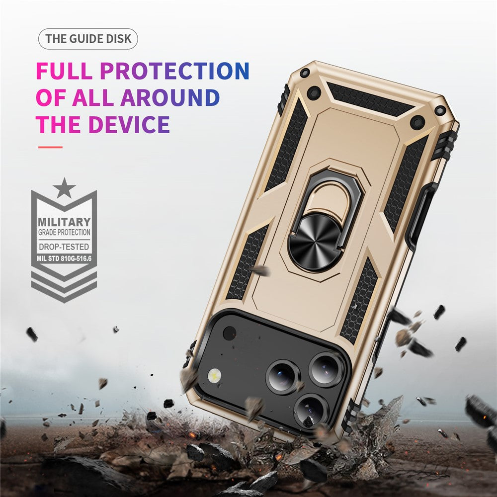 For iPhone 17 Pro Max Case PC + TPU Phone Cover with Kickstand - Gold