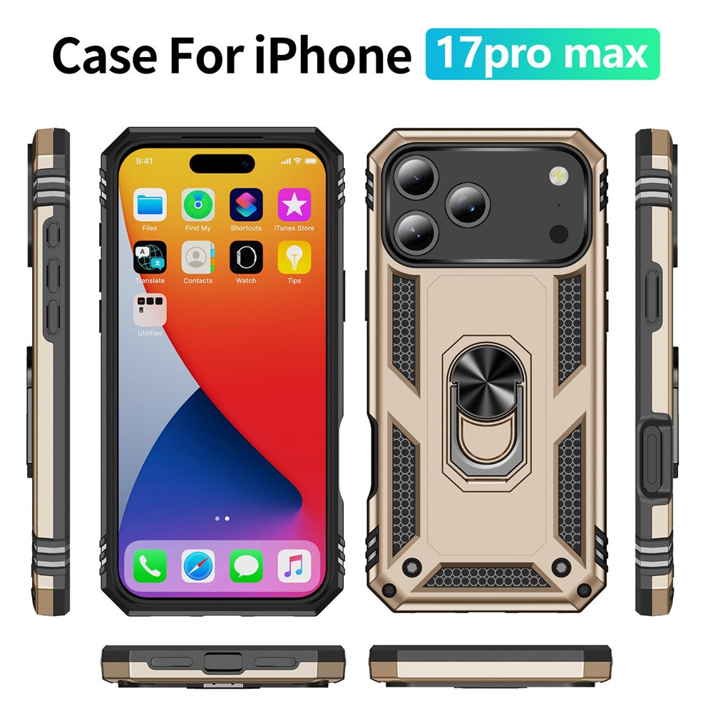 For iPhone 17 Pro Max Case PC + TPU Phone Cover with Kickstand - Gold