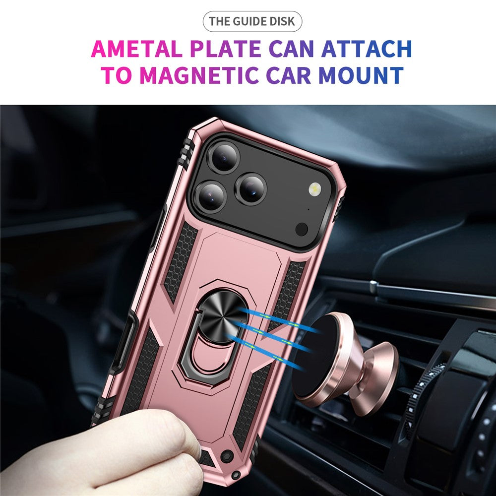 For iPhone 17 Pro Max Case PC + TPU Phone Cover with Kickstand - Rose Gold