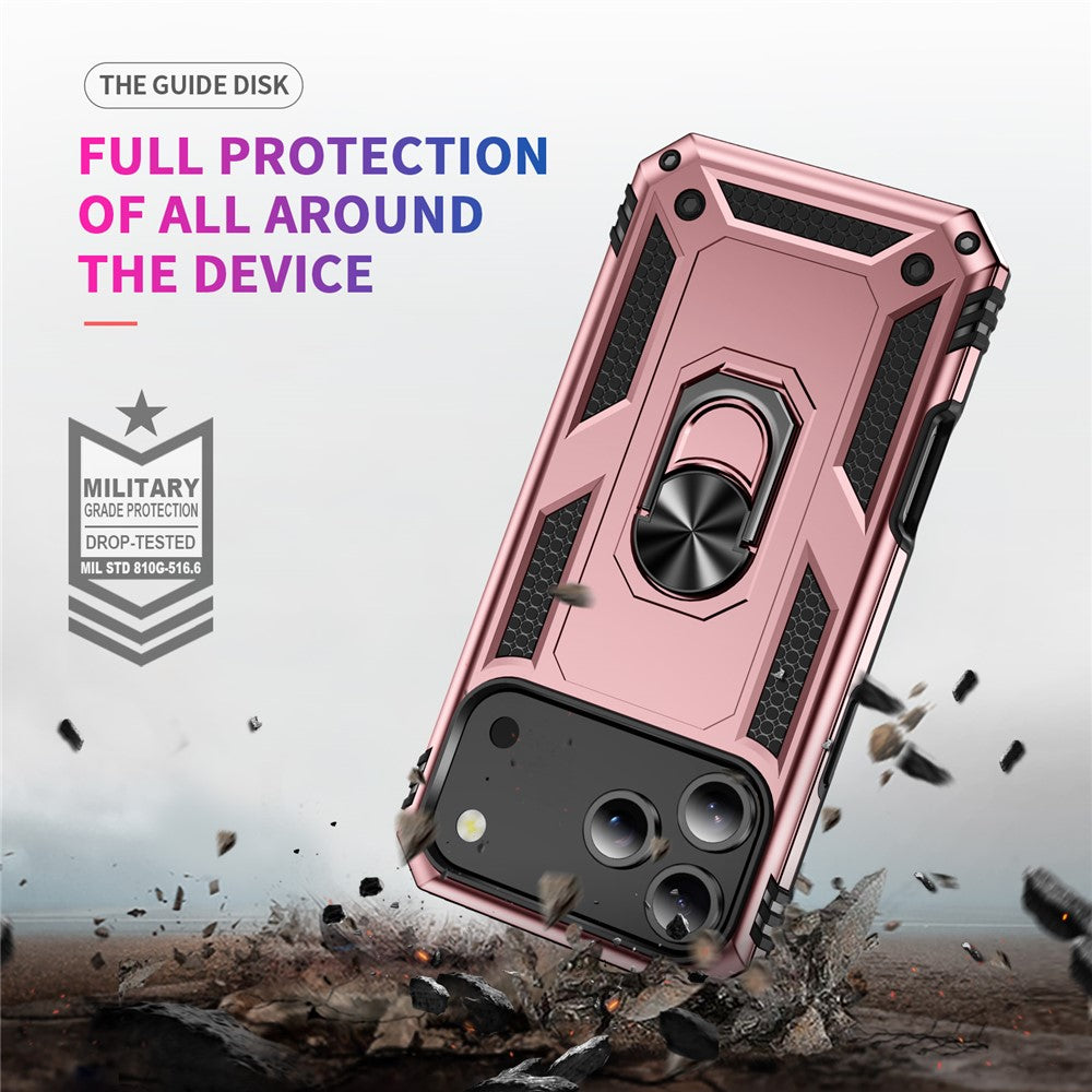 For iPhone 17 Pro Max Case PC + TPU Phone Cover with Kickstand - Rose Gold