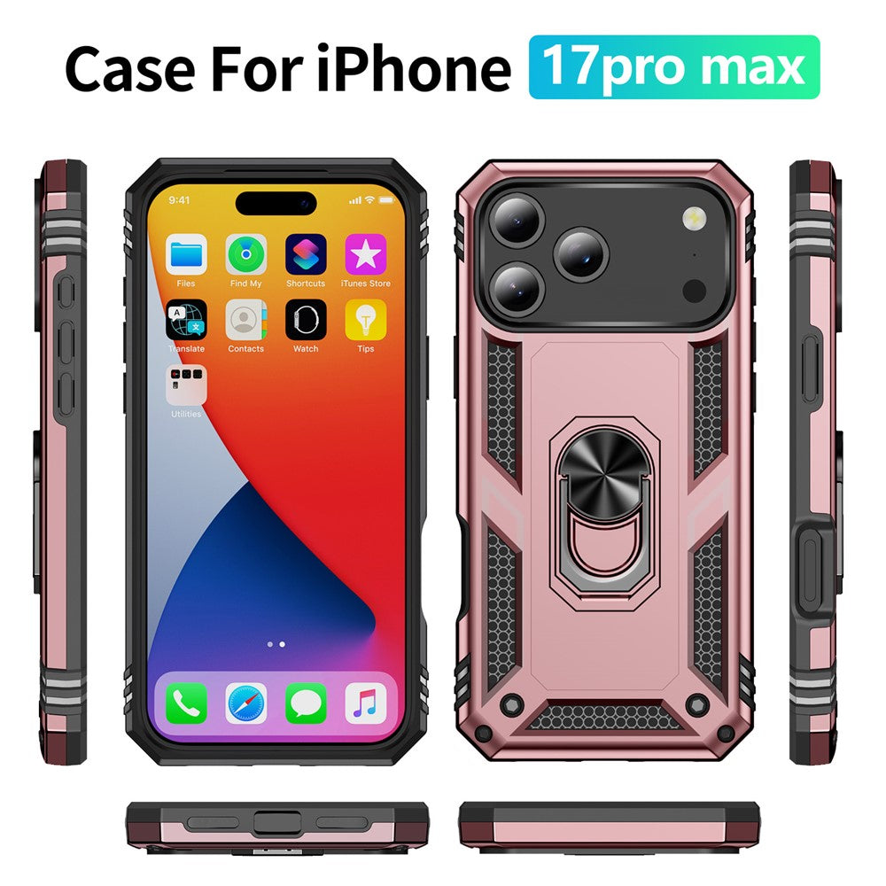 For iPhone 17 Pro Max Case PC + TPU Phone Cover with Kickstand - Rose Gold