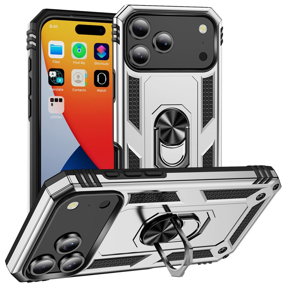 For iPhone 17 Pro Max Case PC + TPU Phone Cover with Kickstand - Silver