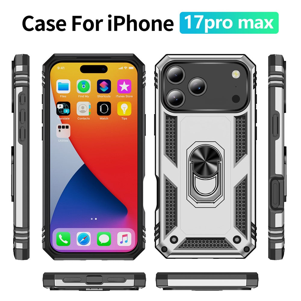 For iPhone 17 Pro Max Case PC + TPU Phone Cover with Kickstand - Silver