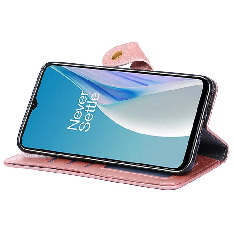 Shockproof Phone Cover For OnePlus Nord N20 SE 4G Zipper Pocket PU Leather Phone Case Stand Wallet with Handy Strap - Rose Gold