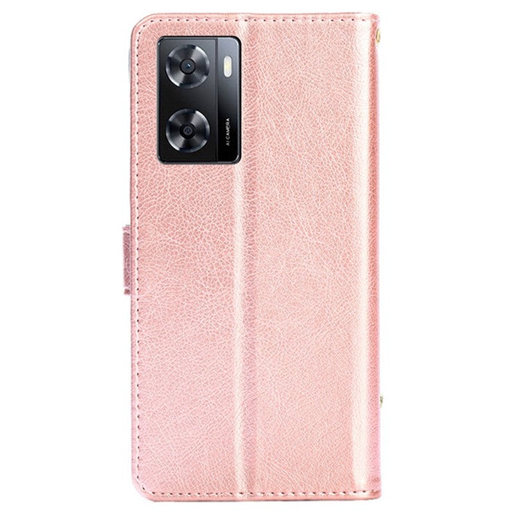 Shockproof Phone Cover For OnePlus Nord N20 SE 4G Zipper Pocket PU Leather Phone Case Stand Wallet with Handy Strap - Rose Gold