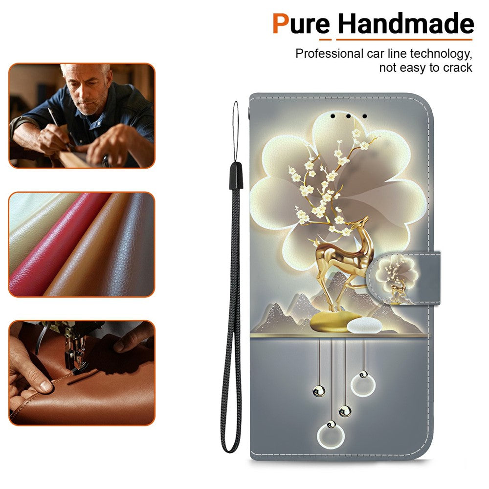 For iPhone 17 Pro Max Case Pattern Printing Anti-Drop Leather Flip Wallet Phone Cover with Lanyard - Sika Deer