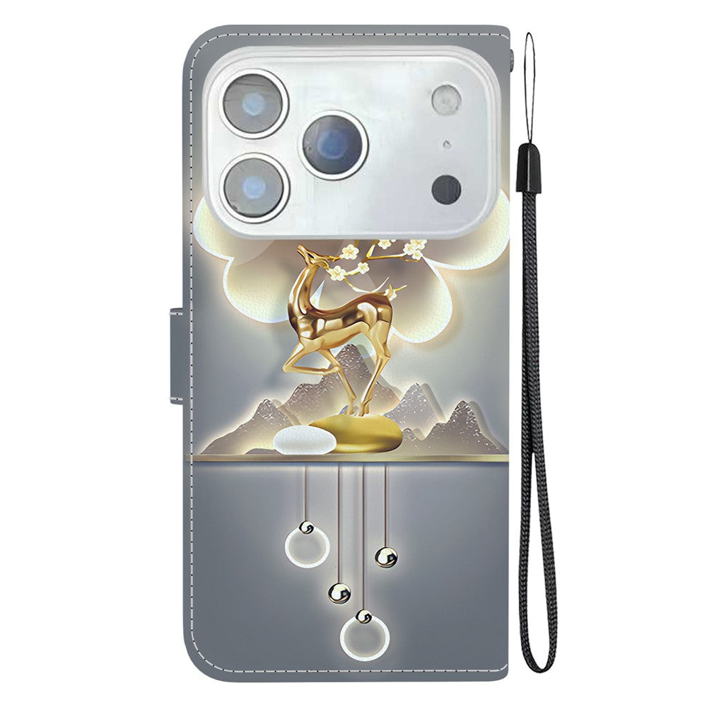For iPhone 17 Pro Max Case Pattern Printing Anti-Drop Leather Flip Wallet Phone Cover with Lanyard - Sika Deer