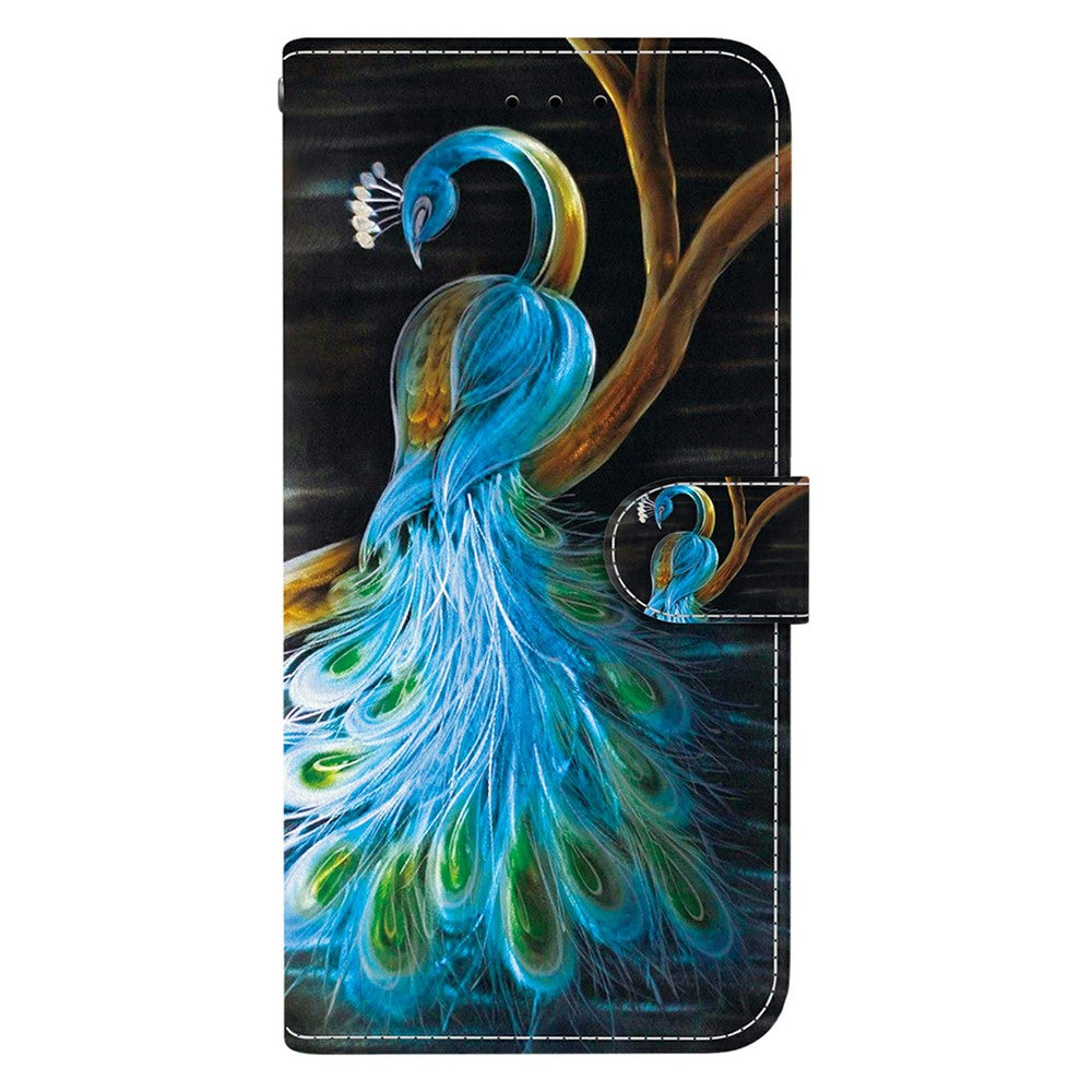 For iPhone 17 Pro Max Case Pattern Printing Anti-Drop Leather Flip Wallet Phone Cover with Lanyard - Peacock