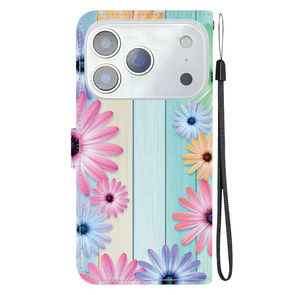 For iPhone 17 Pro Max Case Pattern Printing Anti-Drop Leather Flip Wallet Phone Cover with Lanyard - Sunflower