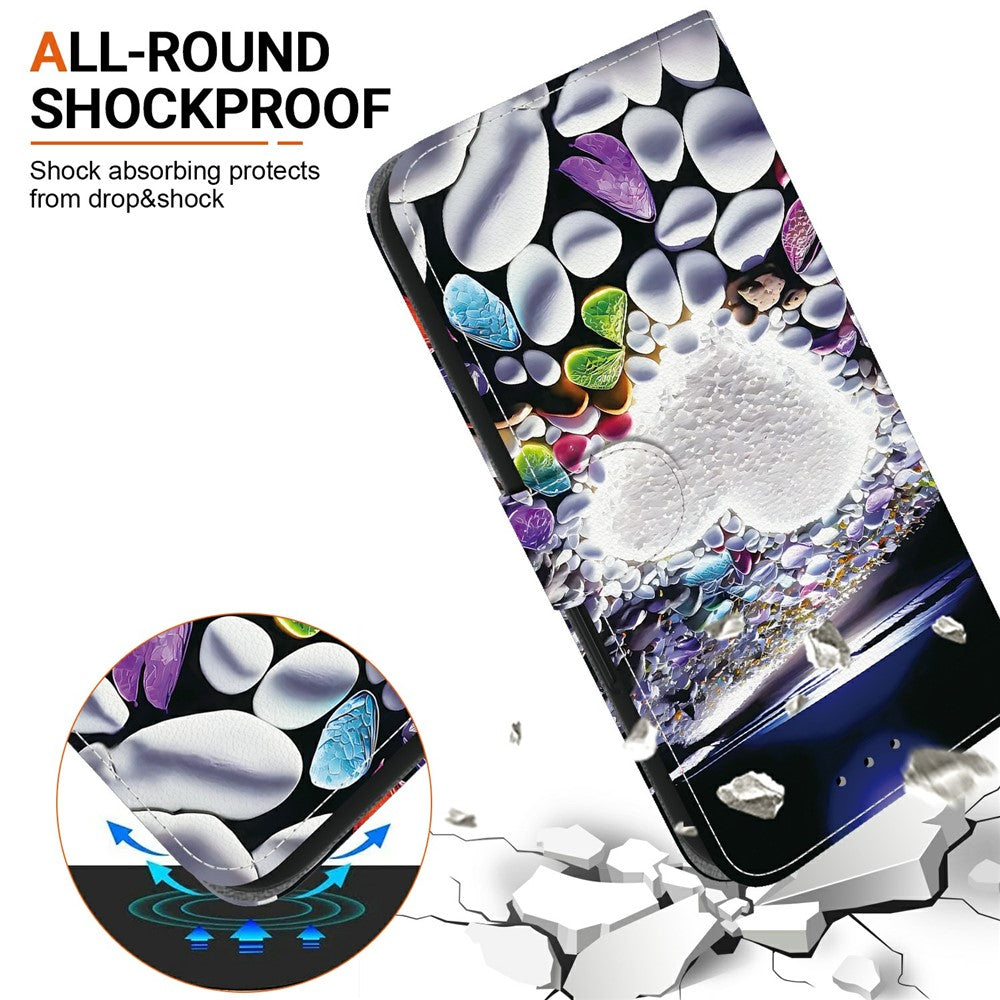 For iPhone 17 Pro Max Case Pattern Printing Anti-Drop Leather Flip Wallet Phone Cover with Lanyard - Heart Shape