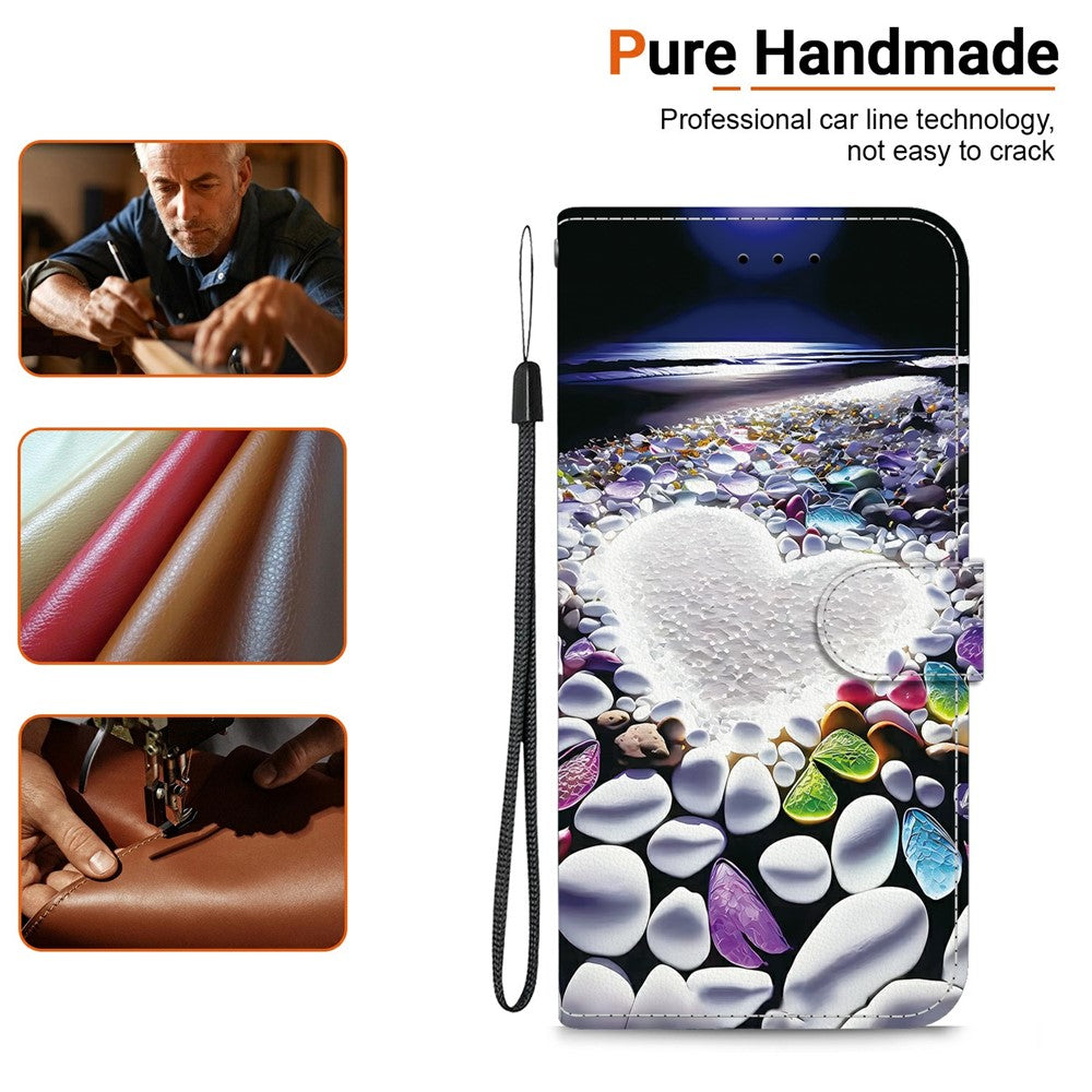 For iPhone 17 Pro Max Case Pattern Printing Anti-Drop Leather Flip Wallet Phone Cover with Lanyard - Heart Shape