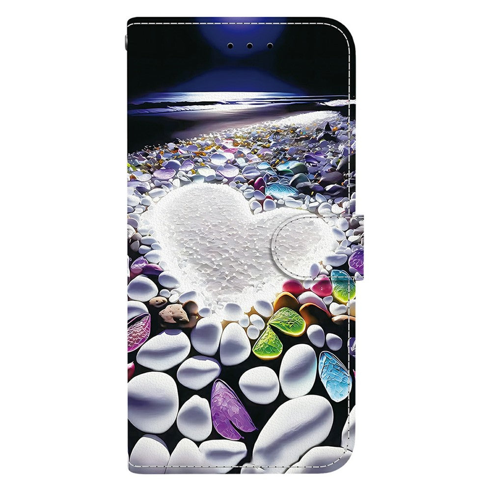 For iPhone 17 Pro Max Case Pattern Printing Anti-Drop Leather Flip Wallet Phone Cover with Lanyard - Heart Shape