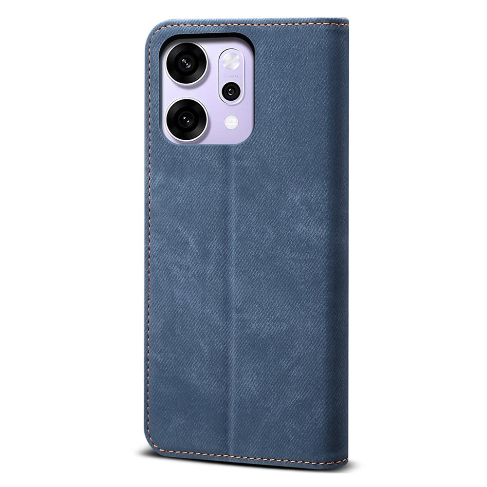 For Oppo Reno14 5G (Global) Case Jeans Cloth Texture Anti-Scratch Leather Stand Phone Cover - Blue