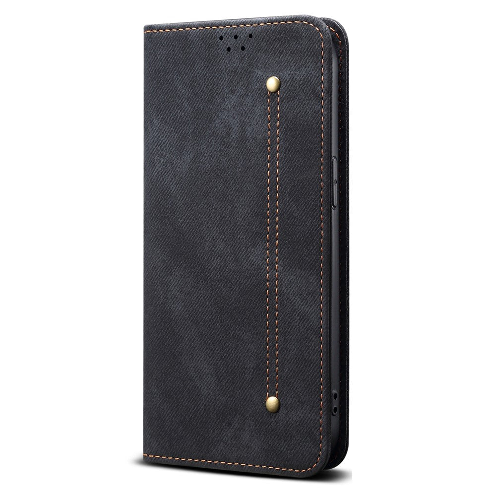 For Oppo Reno14 5G (Global) Case Jeans Cloth Texture Anti-Scratch Leather Stand Phone Cover - Black