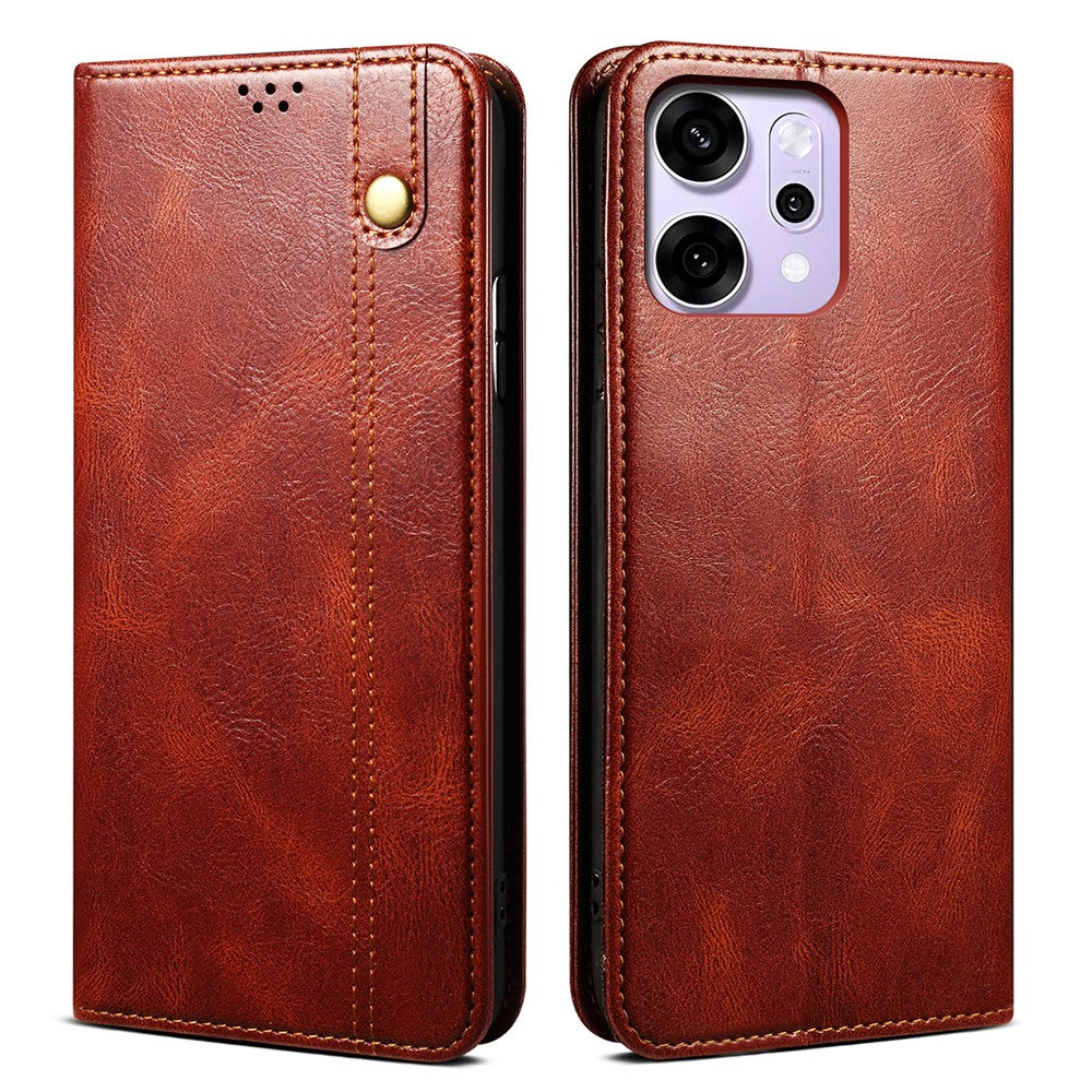 For Oppo Reno14 Pro 5G (Global) Case Crazy Horse Texture Waxy Leather Wallet Stand Phone Cover - Brown