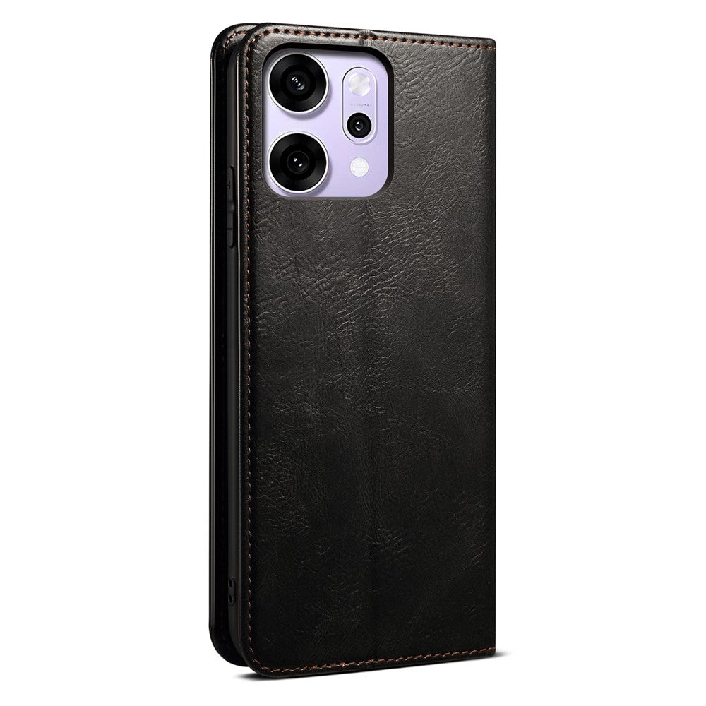 For Oppo Reno14 Pro 5G (Global) Case Crazy Horse Texture Waxy Leather Wallet Stand Phone Cover - Black
