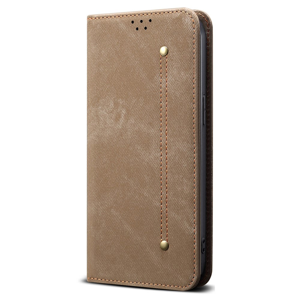 For Oppo Reno14 Pro 5G (Global) Case Jeans Cloth Texture Anti-Scratch Leather Stand Phone Cover - Khaki
